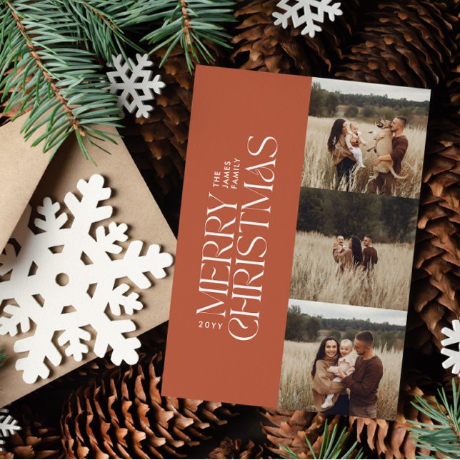 Terracotta modern minimal multi photo botanical holiday card (Creator Uploaded)