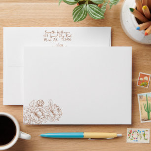 Terracotta Modern Minimalist Boho Floral Wedding Envelope