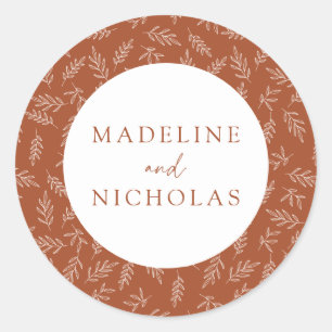 Terracotta Modern Minimalist Botanical Wedding Classic Round Sticker