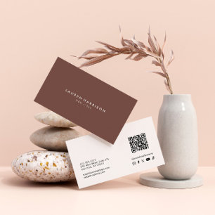 Terracotta Modern Minimalist Qr Code Social Media Business Card