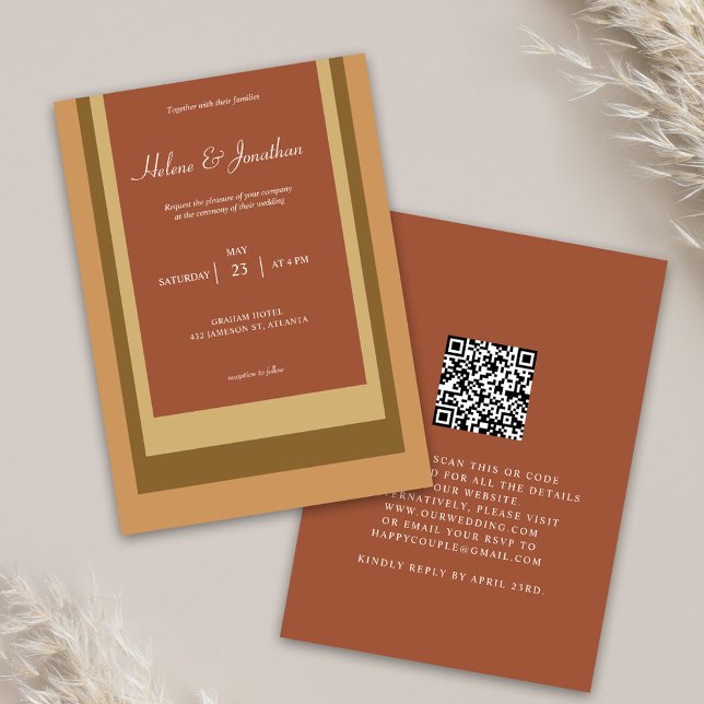 Terracotta Modern Minimalist QR Code Wedding Invitation (Creator Uploaded)