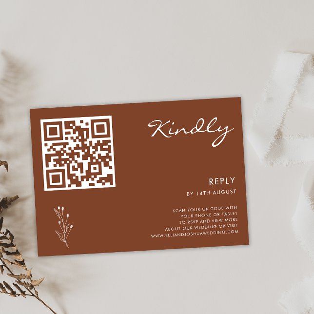 Terracotta Modern Minimalist RSVP QR Code Card (Modern Minimalist Terracotta RSVP Card with QR Code, Wedding Kindly Reply Card Terracotta QR Code)