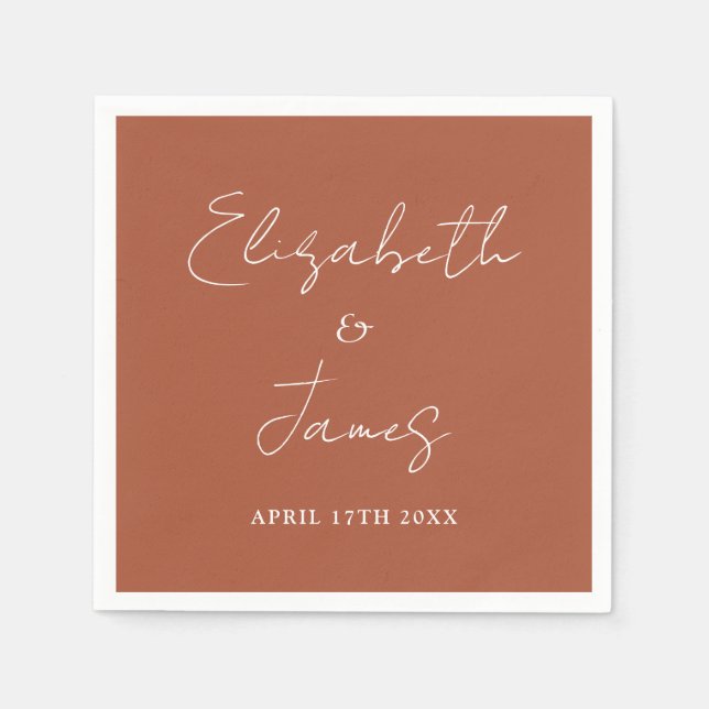 Terracotta Modern Minimalist Script Wedding Napkin (Front)