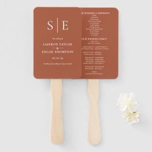 Terracotta Modern Monogram Wedding Program Hand Fan