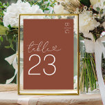 Terracotta Modern Monogram Wedding Table Number<br><div class="desc">Minimal terracotta wedding table numbers featuring your initials in the top right corner,  the word 'table' in a elegant script font that incorporates a love heart,  and the number.</div>