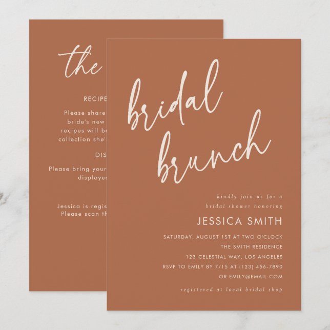 Terracotta Modern QR Code All-in-One Bridal Brunch Invitation (Front/Back)