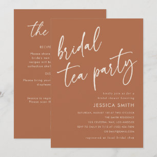 Terracotta Modern QR Code Bridal Tea Party Shower Invitation
