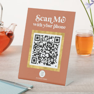 Terracotta modern QR code business sign with logo