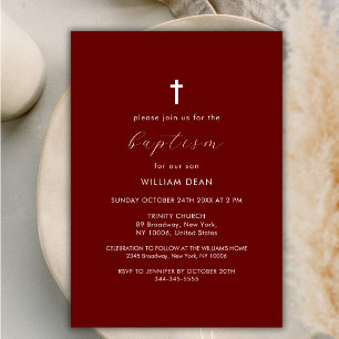 Terracotta Modern Script Boho Cross Baptism Invitation