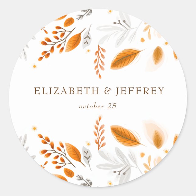  Terracotta Modern Script Elegant Fall Wedding Classic Round Sticker (Front)