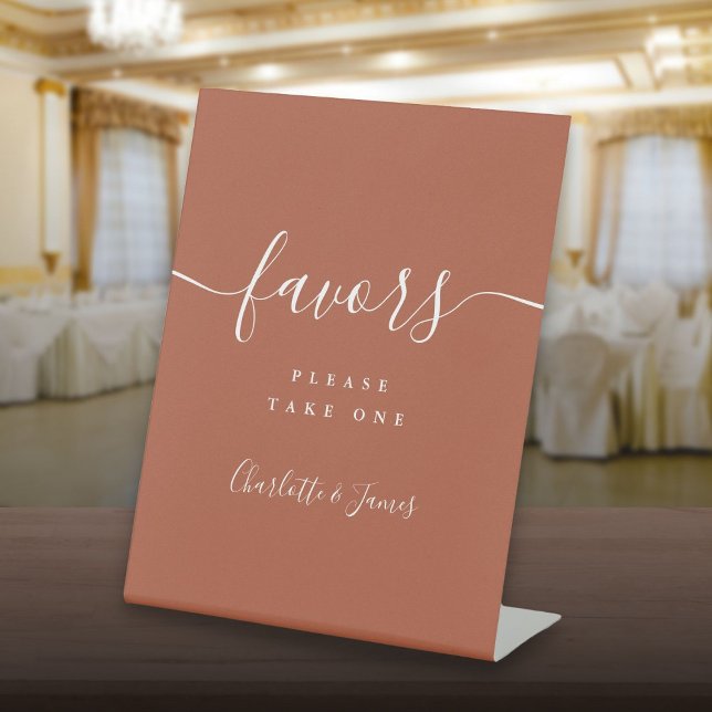 Terracotta Modern Script Wedding Favors Table Pedestal Sign (Terracotta Modern Script Wedding Favours Table Pedestal Sign)