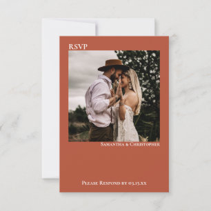 Terracotta Modern Simple Minimalist Photo Wedding RSVP Card