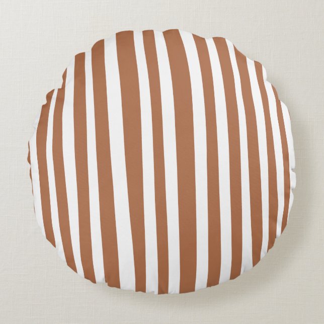 Terracotta Modern Stripes Minimalist  Round Cushion (Front)