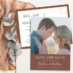 Terracotta Modern Typography Simple Photo Wedding  Announcement Postcard<br><div class="desc">Terracotta Modern Typography Minimalist Photo Wedding Save The Date Announcement Postcard. Let your family, friends and colleagues know that you have set a date for your wedding celebration with this elegant, stylish and modern wedding save the date invitation card. All the texts are pre-arranged for you to personalise easily and...</div>