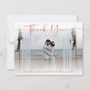 Terracotta Modern Wedding Photo Thank You Card