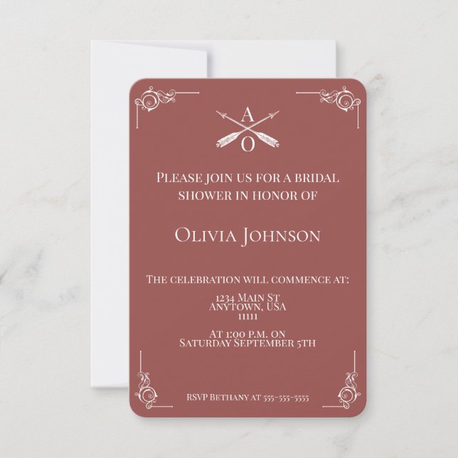 Terracotta Monogram and Arrows Bridal Shower Invitation (Front)