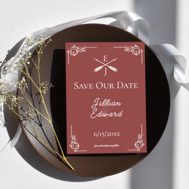 Terracotta Monogram and Arrows Save The Date Announcement (Terracotta Monogram and Arrows Save the Date)