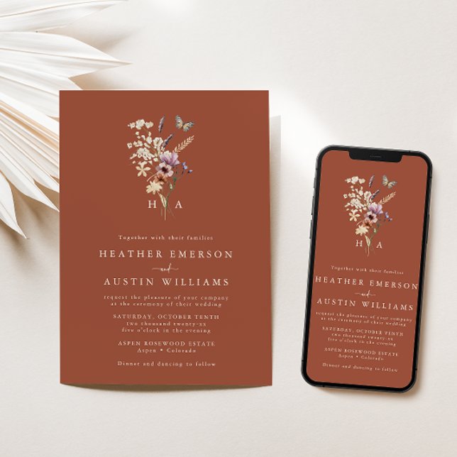 Terracotta Monogram Boho Wedding Invitation (Creator Uploaded)