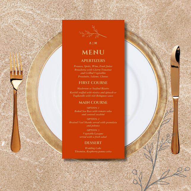 Terracotta Monogram Botanical Minimalist Wedding Menu (Creator Uploaded)