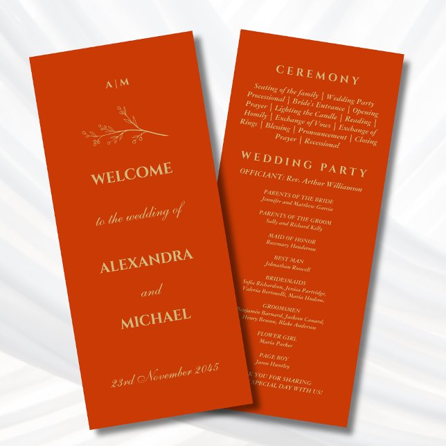 Terracotta Monogram Botanical Minimalist Wedding  Programme (Creator Uploaded)