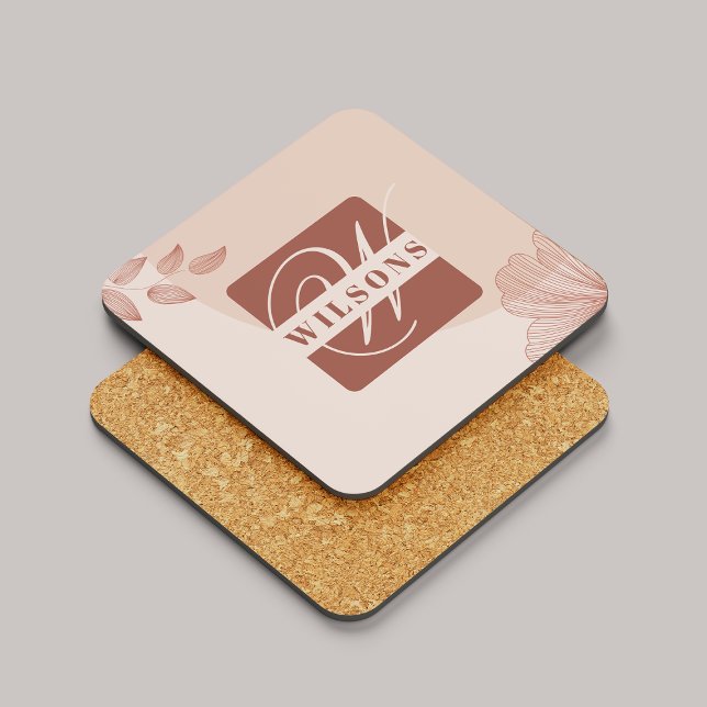 Terracotta Monogram Elegant Cute Chic Script Boho Coaster (Creator Uploaded)