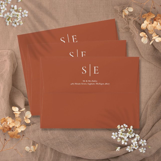 Terracotta Monogram Elegant Modern Return Address Envelope (Terracotta Monogram Elegant Modern Return Address Envelope)