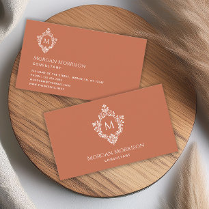 Terracotta Monogram in Crest Elegant Vintage Brown Business Card