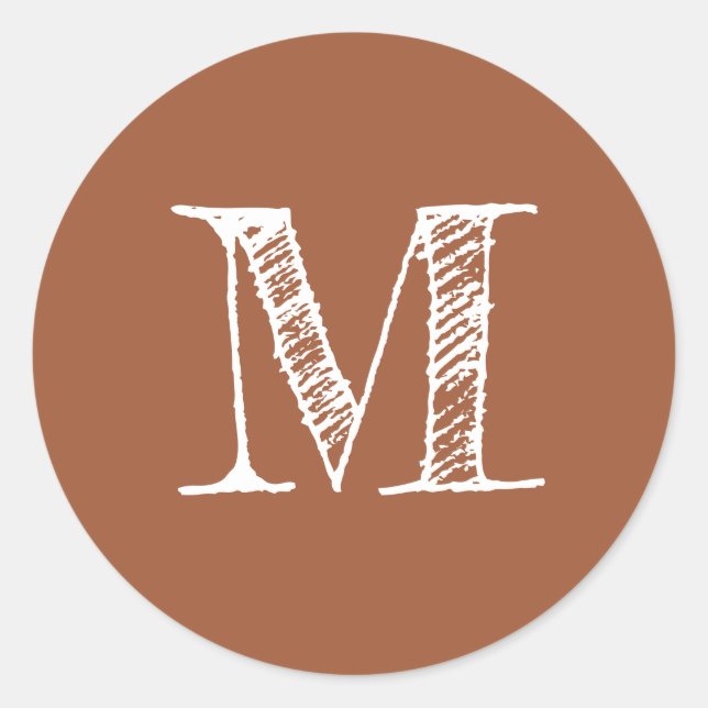 Terracotta Monogram Initial Classic Round Sticker (Front)