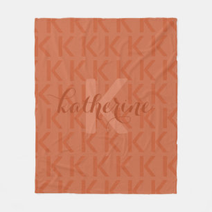 Terracotta Monogram Pattern Script Name Fleece Blanket