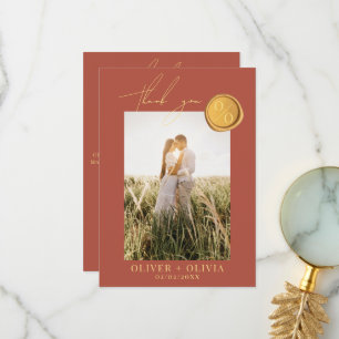 Terracotta monogram wax seal photo wedding thank you card