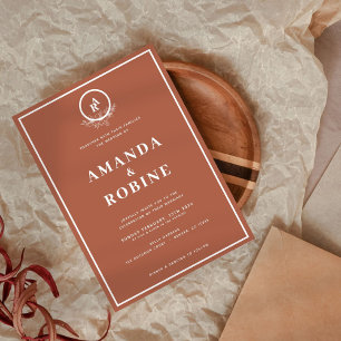 Terracotta Monogram Wedding Invitation 