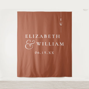 Terracotta Monogram Wedding Photo Backdrop Tapestry