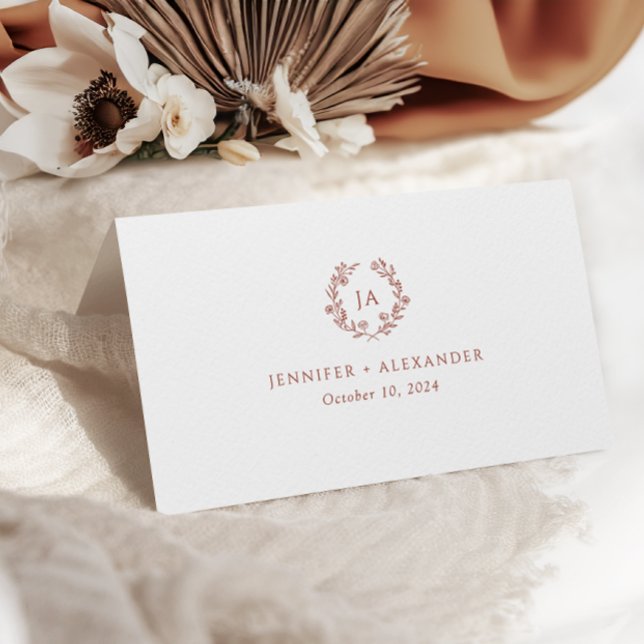 Terracotta Monogram Wedding Place Card (Creator Uploaded)