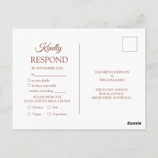 Terracotta Monogram Wedding RSVP Invitation  Postcard (Back)
