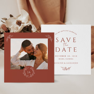 Terracotta Monogram Wedding Save The Date Card