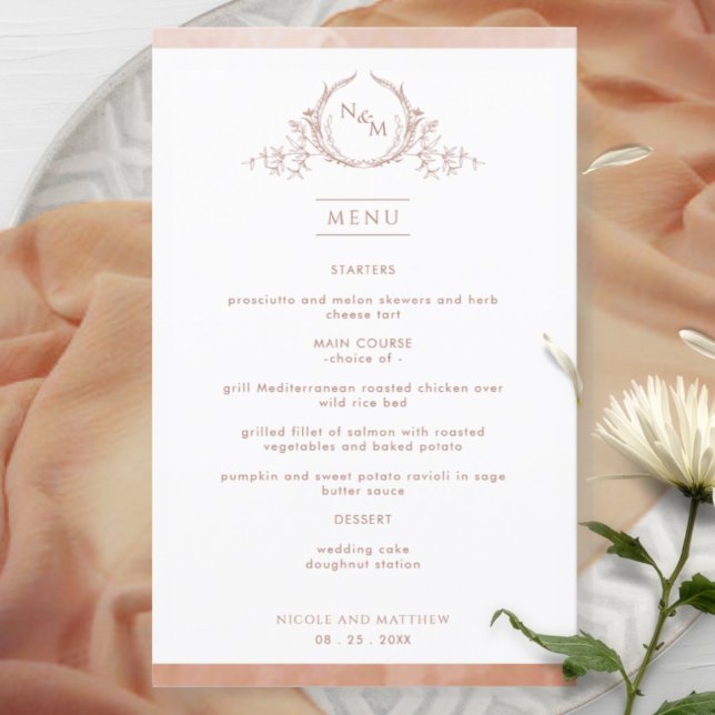 Terracotta Monogrammed Watercolor Wedding Menu (Creator Uploaded)
