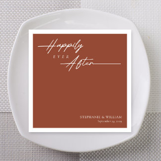Terracotta Monoline Happily Ever After Wedding Napkin