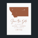 Terracotta Montana Map Modern Script Save the Date Announcement Postcard<br><div class="desc">Announce your wedding date to family and friends with this Montana state theme save the date announcement postcard. It features an illustration of the state of Montana, simple typography and a handwritten script. Personalise by adding names, date, venue and other details. This terracotta state of Montana save the date card...</div>