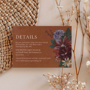 Terracotta Moody Floral Wedding Details Card