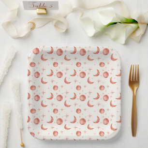 Terracotta Moon and Stars Party Paper Plates