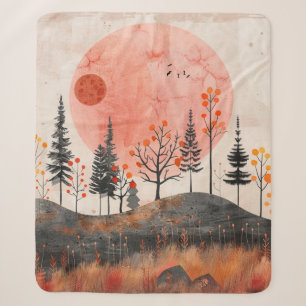 Terracotta Moon Copper Autumn Folk Forest Art Sherpa Blanket