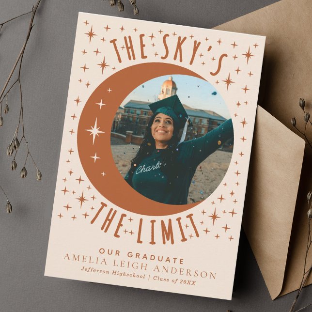 Terracotta Moon Graduation Photo Announcement Card (Creator Uploaded)