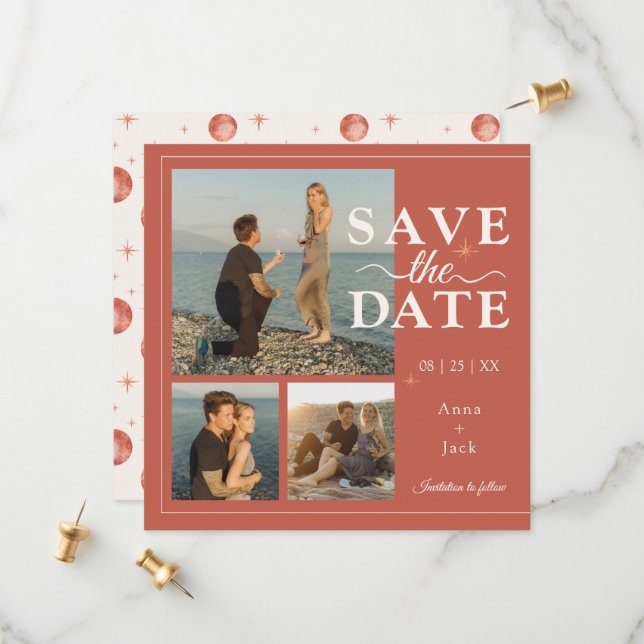 Terracotta Moon Phase 3 Photo Save the Date – Boho (Front/Back In Situ)