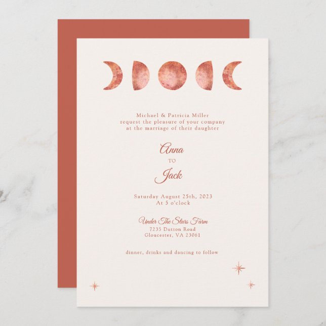Terracotta Moon Phase Boho Wedding Invitation (Front/Back)