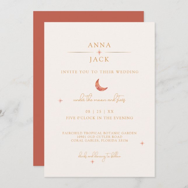 Terracotta Moon & Stars Celestial Wedding Invite (Front/Back)