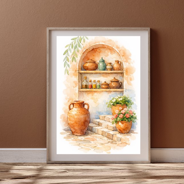 Terracotta Moroccan Kitchen Watercolor Poster (Creator Uploaded)
