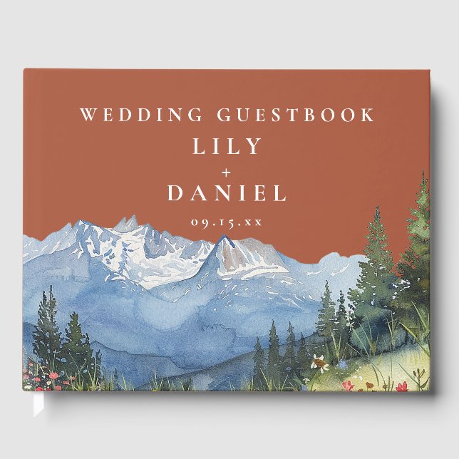 Terracotta Mountain Floral Wedding Photo Guest Book (Front)