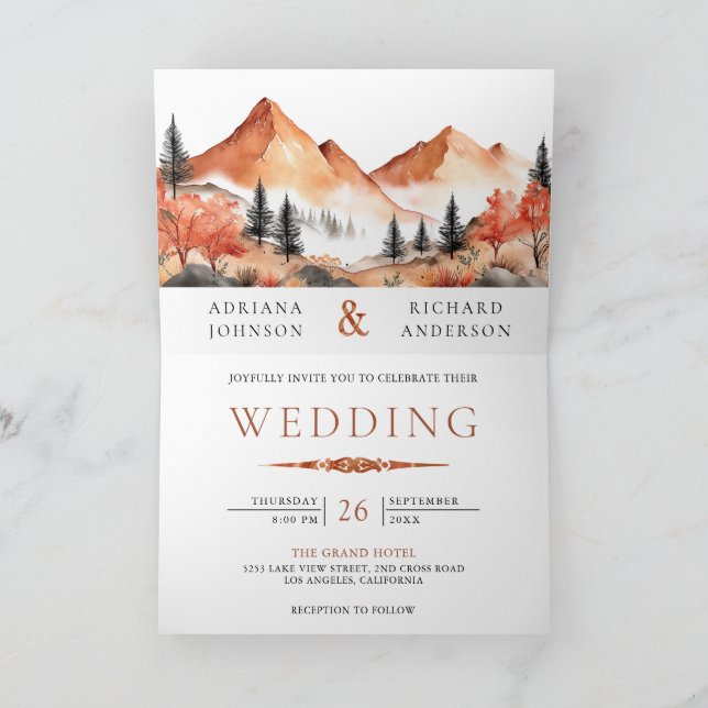 Terracotta Mountain Forest Photo QR Code Wedding Invitation (Inside)
