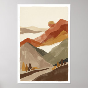Terracotta Mountain Landscape Poster