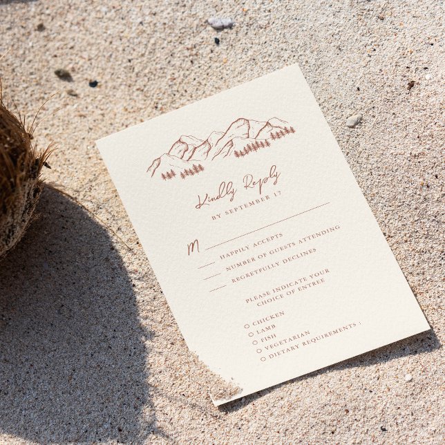 Terracotta Mountain Pine Tree Outdoor Wedding RSVP Card (Creator Uploaded)
